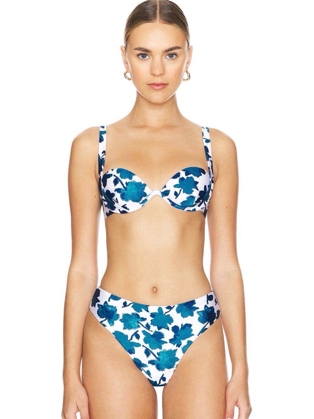 Onia Blue Floral Underwire Bikini top